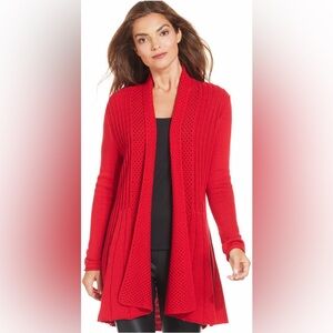 Notations Red Open Front Knit Cardigan Sweater Long Sleeve Size L